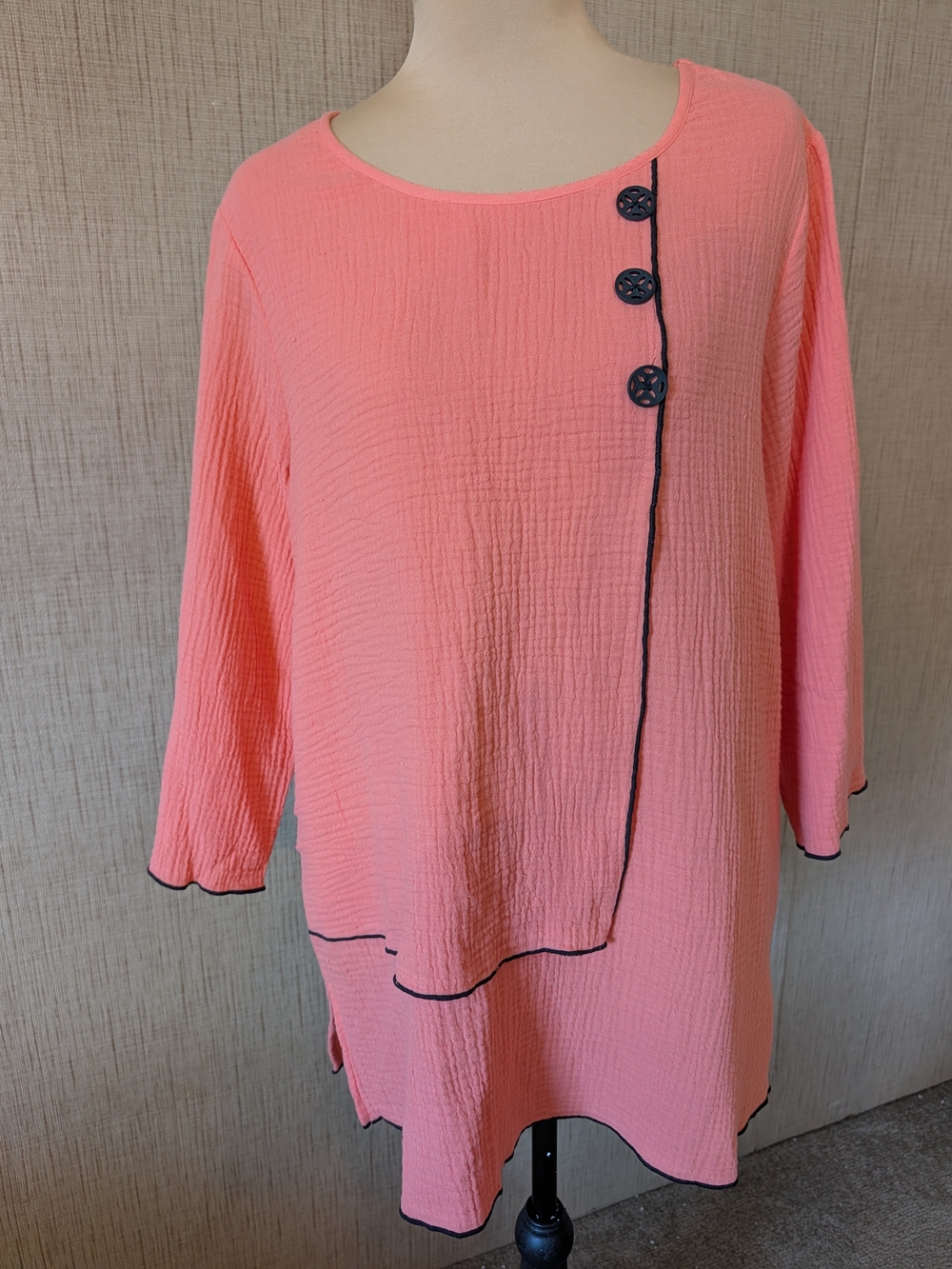 Ali Miles Coral Pink Tunic with Black Piping and Buttons
